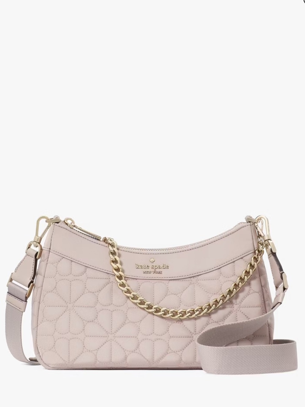 ♠️Kate Spade Flower Quilted Fabric Convertible Crossbody Bag, Cozy Grey NEW NWT